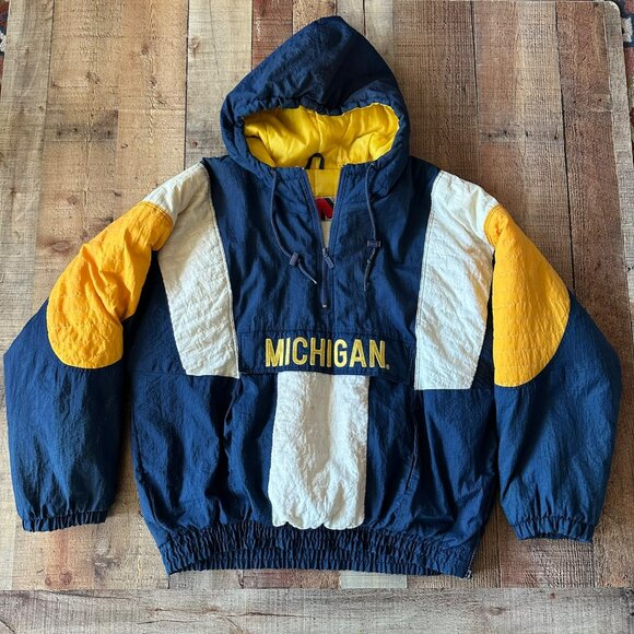 Match 1 Men's Size XL Vintage Michigan Wolverines Puffer Coat Quarter Zip - Picture 1 of 13